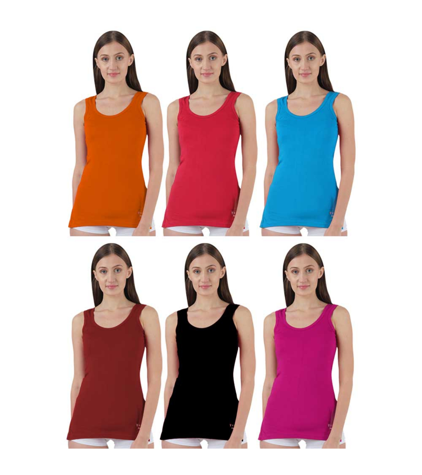 Vink Multicolor Womens Camisole Slip 6 Pack Combo | Round Neck